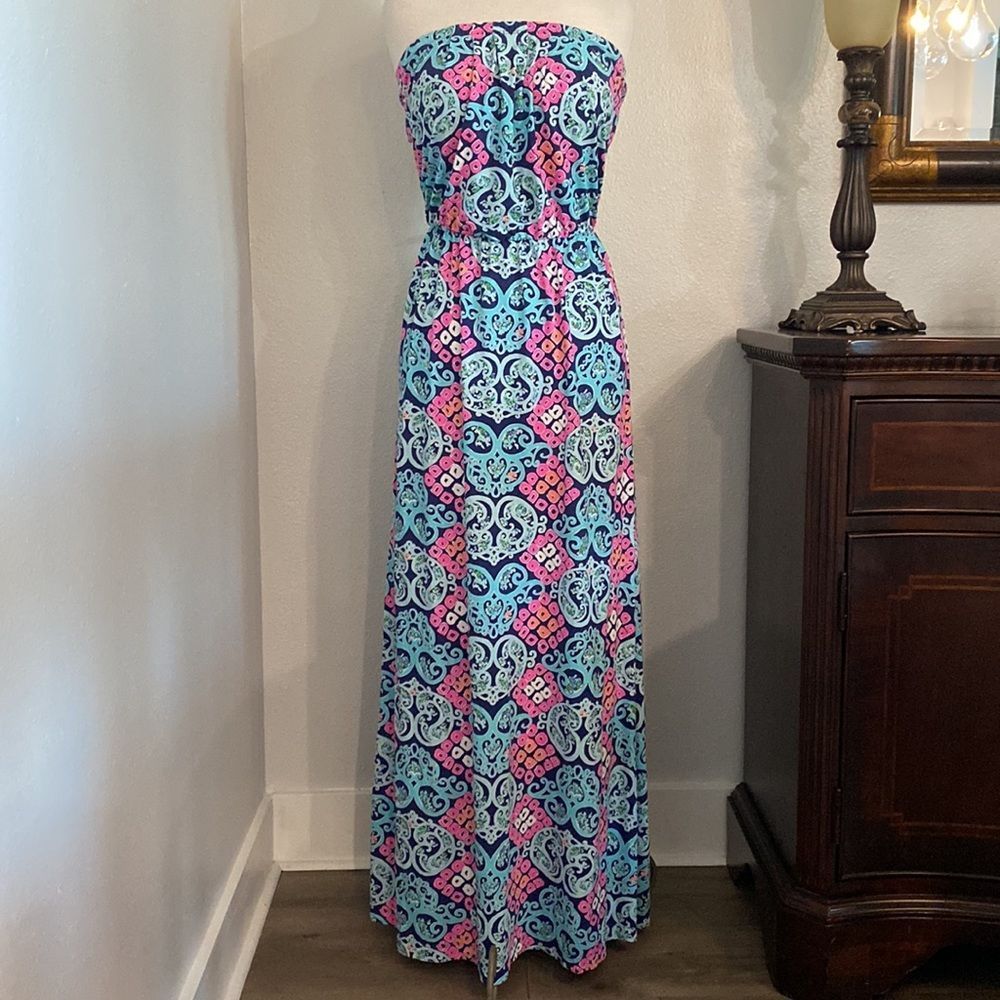 Lilly Pulitzer Marlisa Maxi Dress Bright Navy Behind The Gate Size Medium